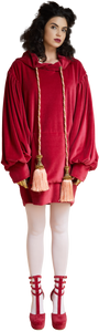 1860s Velvet Oversized Hoodie with Tassels in Scarlet
