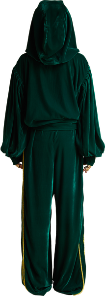 "General" Velvet Sport Pants with Tassels  in Dark Emerald