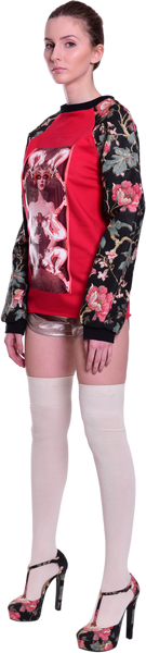 Flower Coated Sweatshirt in Lipstick Queen of Trouble