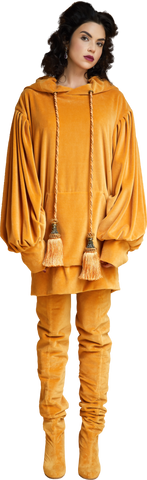 1860s Velvet Oversized Hoodie with Tassels in Gold