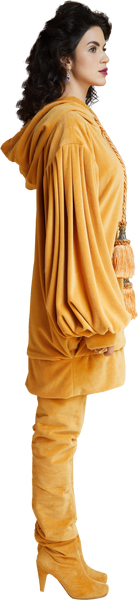 1860s Velvet Oversized Hoodie with Tassels in Gold