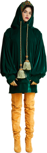 1860s Velvet Oversized Hoodie with Tassels in Dark Emerald