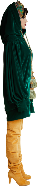 1860s Velvet Oversized Hoodie with Tassels in Dark Emerald