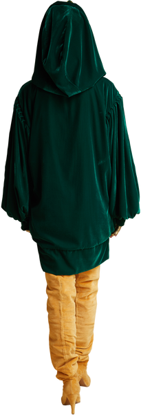 1860s Velvet Oversized Hoodie with Tassels in Dark Emerald