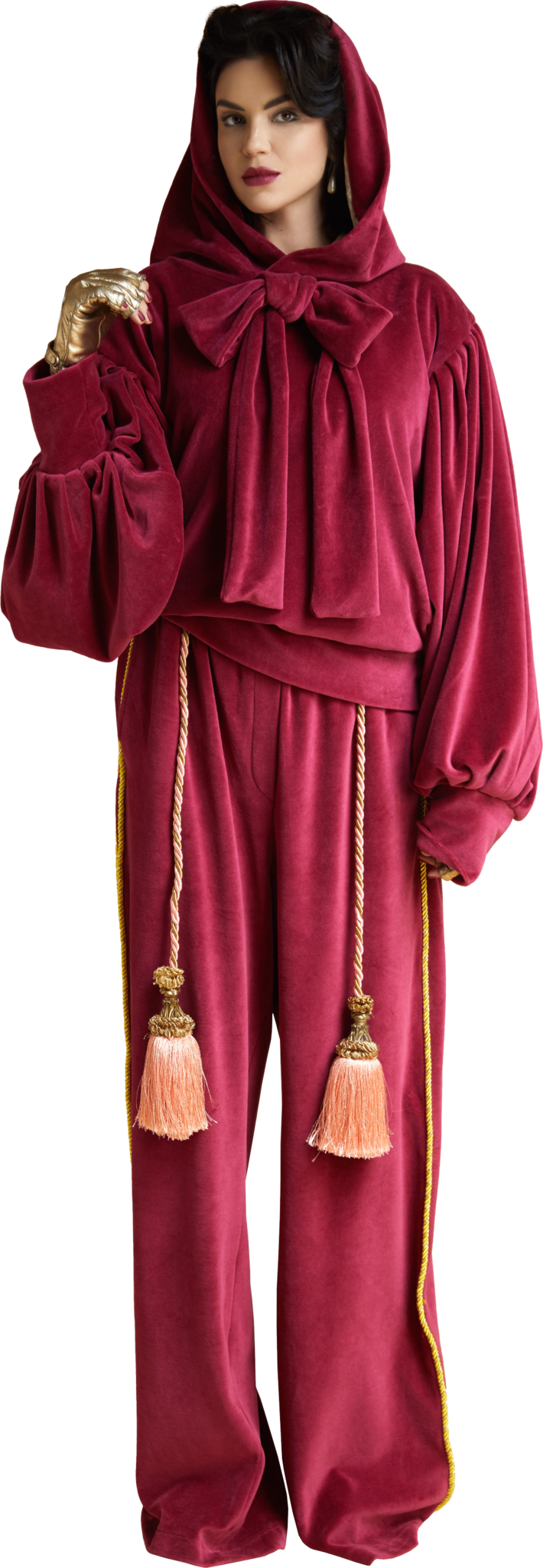 "General" Velvet Sport Pants with Tassels in Scarlet
