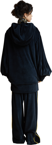 1860s Velvet Oversized Hoodie with Tassels in Dark ash