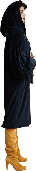 1860s Velvet Dress Hoodie with Tassels in Dark ash