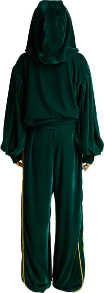 1860s Velvet Hoodie with Bow in Dark Emerald