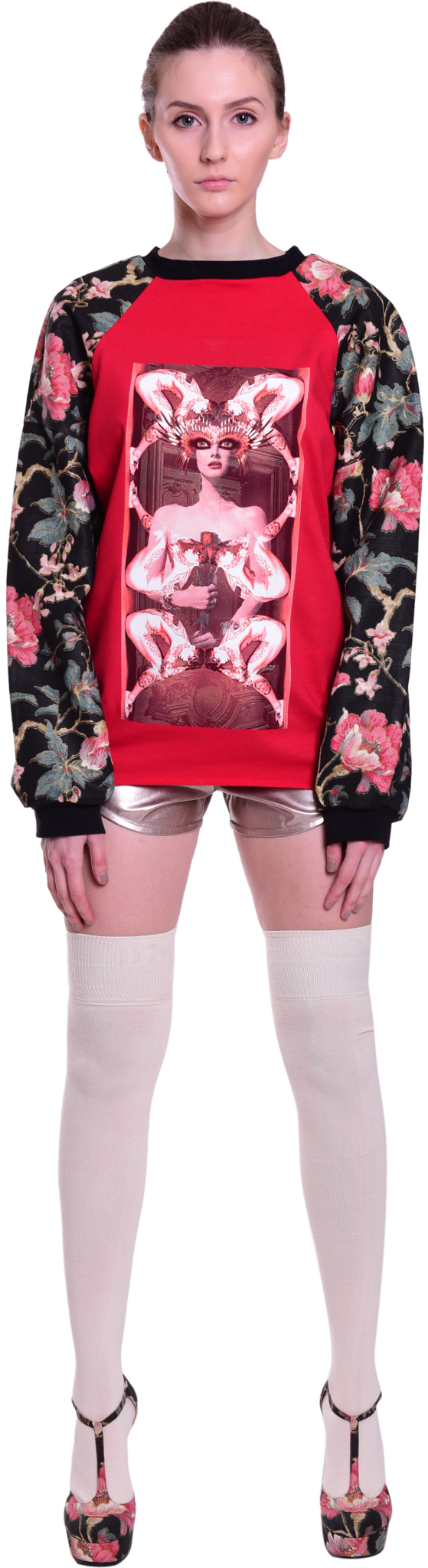 Flower Coated Sweatshirt in Lipstick Queen of Trouble