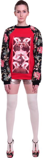 Flower Coated Sweatshirt in Lipstick Queen of Trouble