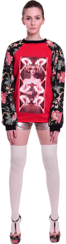 Flower Coated Sweatshirt in Lipstick Queen of Trouble